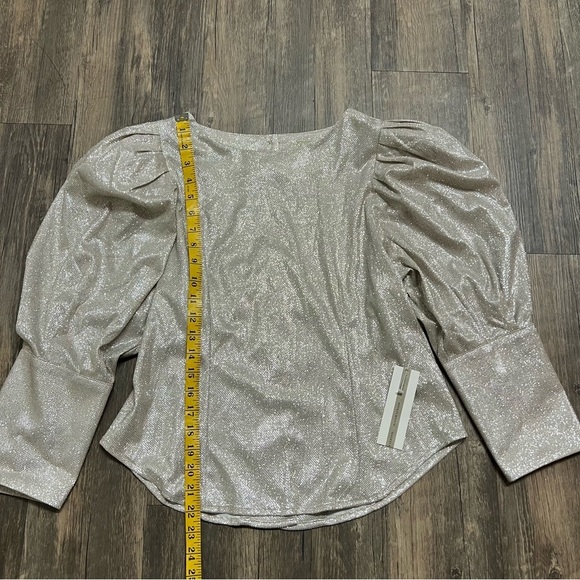 NWT Bloom Season Sparkly Long Puff Sleeve Button Back Christmas Top Holiday L - Picture 11 of 12